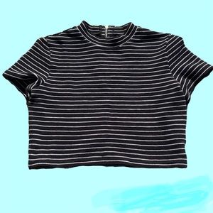 Ribbed Striped Black and White Crop
